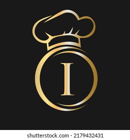 Initial Letter I Restaurant Logo Template. Restaurant Logo Concept with Chef Hat Symbol Vector Sign