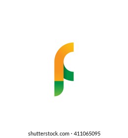 initial letter rf linked round lowercase logo orange green