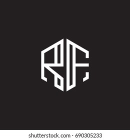 Initial letter RF, minimalist line art monogram hexagon shape logo, white color on black background