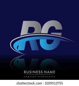 initial letter RG logotype company name colored blue and grey swoosh design. vector logo for business and company identity.