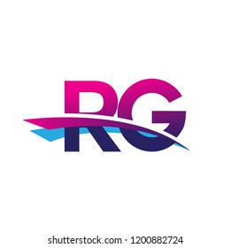 initial letter RG logotype company name colored blue and magenta swoosh design. vector logo for business and company