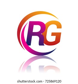 initial letter RG logotype company name orange and magenta color on circle and swoosh design. vector logo for business and company identity.