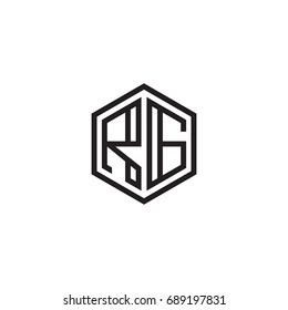 Initial letter RG, minimalist line art monogram hexagon logo, black color