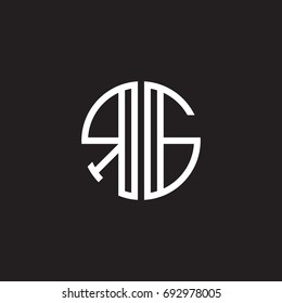 Initial letter RG, minimalist line art monogram circle shape logo, white color on black background
