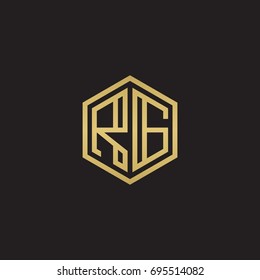 Initial letter RG, minimalist line art hexagon logo, gold color on black background