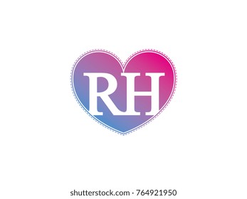 the initial letter RH in the heart symbol as a logo, sign and decoration