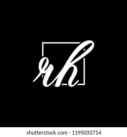 Initial letter RH HR minimalist art monogram shape logo, white color on black background