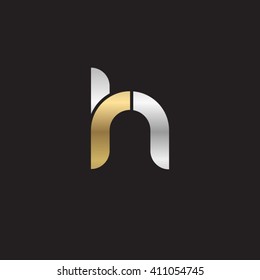 initial letter rh linked round lowercase logo gold silver black background