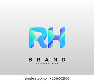 Initial letter RH logo with colorful background, letter combination logo design for creative industry, web, business and company. - Vector