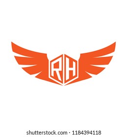 Initial Letter RH Logo Design with Wings