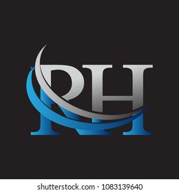 initial letter RH logotype company name colored blue and grey swoosh design. vector logo for business and company identity.