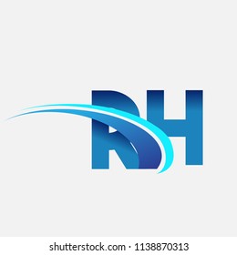 initial letter RH logotype company name colored blue and swoosh design. vector logo for business and company identity.