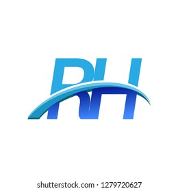 initial letter RH logotype company name colored blue and swoosh design. vector logo for business and company identity.