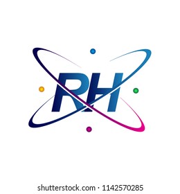 initial letter RH logotype science icon colored blue, red, green and yellow swoosh design. vector logo for business and company identity.
