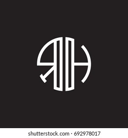 Initial letter RH, minimalist line art monogram circle shape logo, white color on black background