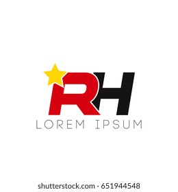 Initial letter rh yellow star logo red black
