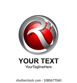 Initial letter RI logo template colored grey red circle sphere design for business and company identity