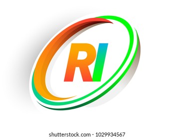 initial letter RI logotype company name colored orange and green circle and swoosh design, modern logo concept. vector logo for business and company identity.