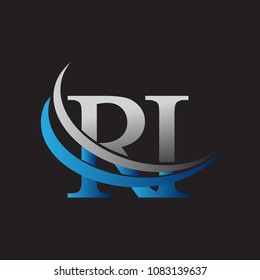 initial letter RI logotype company name colored blue and grey swoosh design. vector logo for business and company identity.
