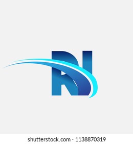 initial letter RI logotype company name colored blue and swoosh design. vector logo for business and company identity.