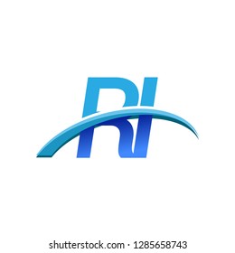 initial letter RI logotype company name colored blue and swoosh design. vector logo for business and company identity.