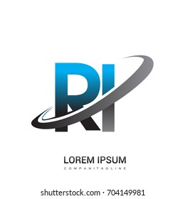 initial letter RI logotype company name colored blue and grey swoosh design. logo design for business and company identity.