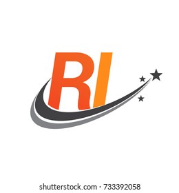 initial letter RI logotype company name colored orange and grey swoosh star design. vector logo for business and company identity.