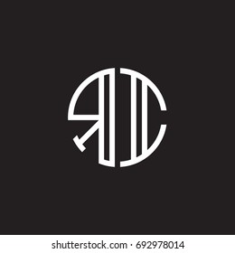 Initial letter RI, minimalist line art monogram circle shape logo, white color on black background