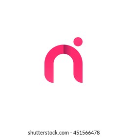 initial letter ri modern linked circle round lowercase logo pink