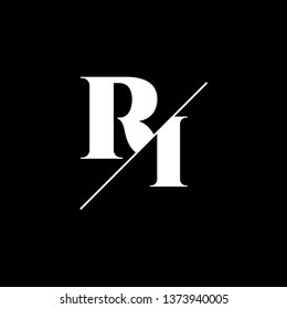 Initial Letter RI Monogram Sliced. Logo template isolated on black background