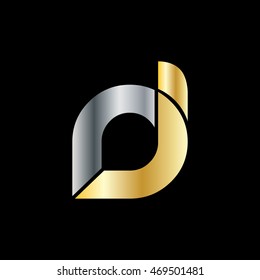 Initial Letter RI RJ DI DJ Linked Circle Lowercase Logo Silver Gold