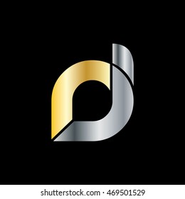 Initial Letter RI RJ DI DJ Linked Circle Lowercase Logo Gold Silver