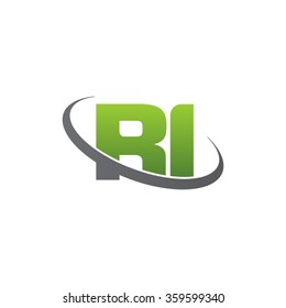 initial letter RI swoosh ring company logo green gray