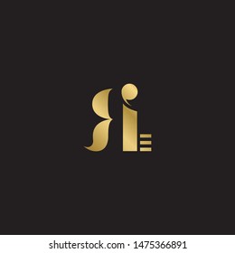 Initial letter ri uppercase modern logo design template elements. Gold letter Isolated on black  background. Suitable for business, consulting group company.