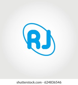 initial letter rj logo blue on white background