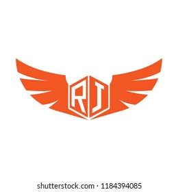Initial Letter RJ Logo Design with Wings