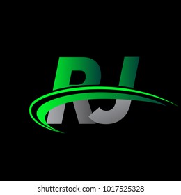 initial letter RJ logotype company name colored green and black swoosh design. vector logo for business and company identity.