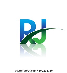 initial letter RJ logotype company name colored blue and green swoosh design. vector logo for business and company identity.
