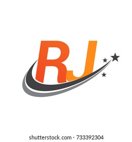 initial letter RJ logotype company name colored orange and grey swoosh star design. vector logo for business and company identity