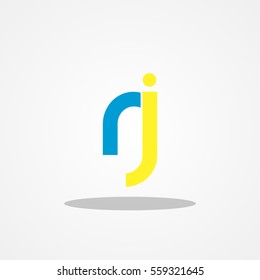 Initial letter RJ lowercase logo design template blue yellow