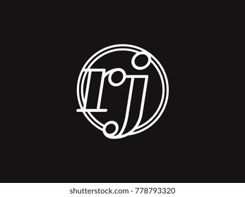 Initial letter rj lowercase outline inside the circle logo template white on black background