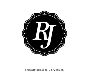 Initial letter RJ monogram logo black seal stamp lace