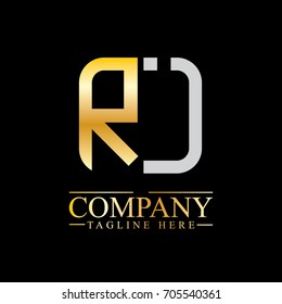 Initial Letter RJ RI Linked Box Design Logo