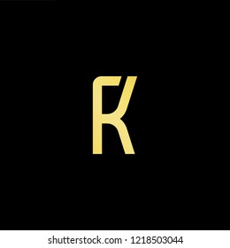 Initial letter RK KR minimalist art logo, gold color on black background.