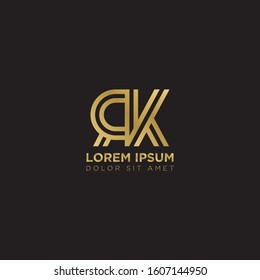Initial Letter RK linked uppercase overlap modern gold logo vector design template. Suitable for business, consulting group company.