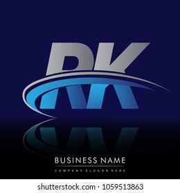 initial letter RK logotype company name colored blue and grey swoosh design. vector logo for business and company identity.