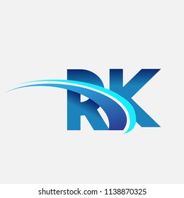 initial letter RK logotype company name colored blue and swoosh design. vector logo for business and company identity.