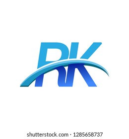 initial letter RK logotype company name colored blue and swoosh design. vector logo for business and company identity.