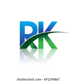 initial letter RK logotype company name colored blue and green swoosh design. vector logo for business and company identity.
