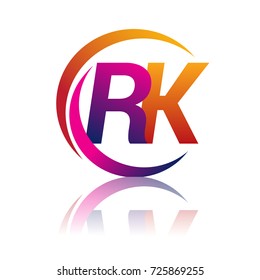 initial letter RK logotype company name orange and magenta color on circle and swoosh design. vector logo for business and company identity.